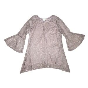 Brittany Black Women's Mauve Lace Blouse- 3/4 Sleeve Shirt, Lined, Size Medium‎